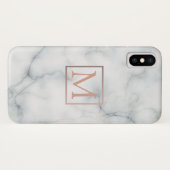 roos gouden monogram op zwart-wit marmeren steen Case-Mate iPhone case (Achterkant (horizontaal))