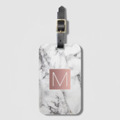 roos gouden monogram op zwarte witte steen bagagelabel (Voorkant (verticaal))