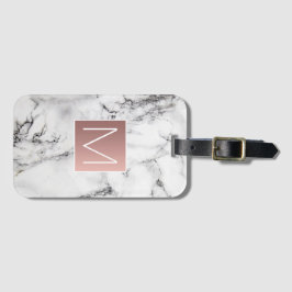 roos gouden monogram op zwarte witte steen bagagelabel