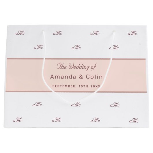 Roos gouden monogram paar initialen bruiloft wit groot cadeauzakje (Voorkant)