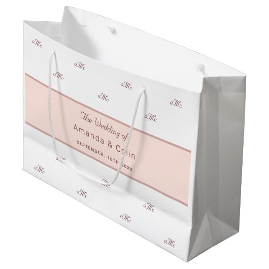 Roos gouden monogram paar initialen bruiloft wit groot cadeauzakje (Voorkant Gekanteld)