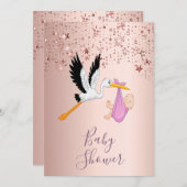 Roos gouden mousserende sterren baby shower kaart (Voorkant / Achterkant)