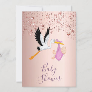 Roos gouden mousserende sterren baby shower kaart