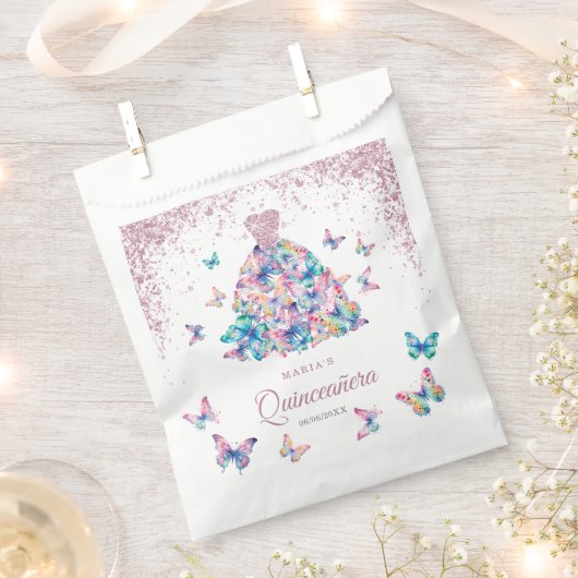 Roos Gouden Mousserende Vlinders Gown Quinceanera Bedankzakje (Geknipt)