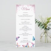 Roos Gouden Mousserende Vlinders Gown Quinceanera Menu (Staand voorkant)