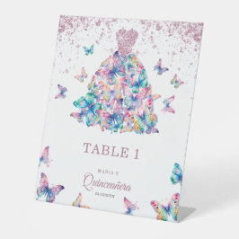 Roos Gouden Mousserende Vlinders Gown Quinceanera Reclamebord Met Voetstuk