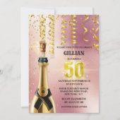 Roos gouden mousserende wijn glitterschouderwets kaart (Voorkant)