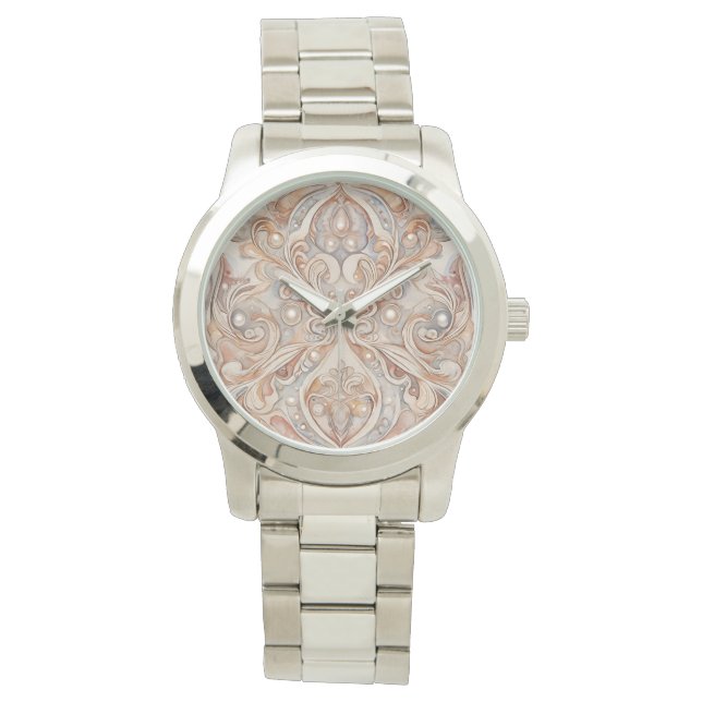 Roos Gouden Mozaik Patroon met Pearl Design Art, Horloge (Voorkant)