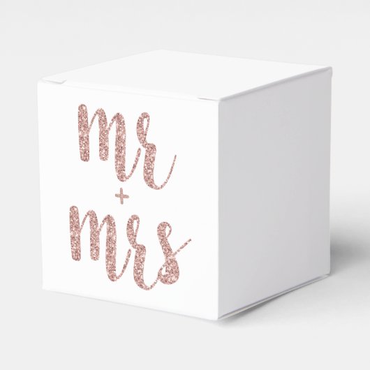 Roos gouden Mr & Mrs gunst dozen, glitter letterty Bedankdoosjes (Voorkant Zijde)