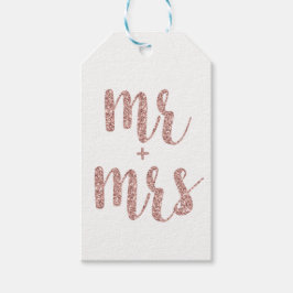 Roos gouden Mr & Mrs gunsttags, glitter Cadeaulabel