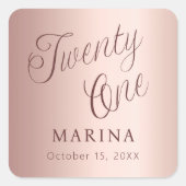 Roos gouden naamschrift 21ste verjaardag vierkante sticker (Voorkant)