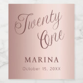 Roos gouden naamschrift 21ste verjaardag wijn etiket (Enkel label)