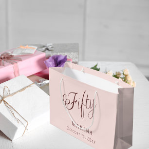 Roos gouden naamschrift 50e verjaardag groot cadeauzakje