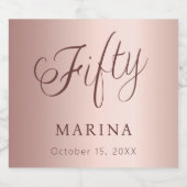 Roos gouden naamschrift 50e verjaardag sparkling wijnetiket (Enkel label)