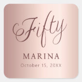 Roos gouden naamschrift 50e verjaardag vierkante sticker (Voorkant)