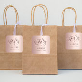 Roos gouden naamschrift 50e verjaardag vierkante sticker