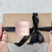 Roos gouden naamschrift 50e verjaardag vierkante sticker