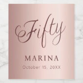 Roos gouden naamschrift 50e verjaardag wijn etiket (Enkel label)