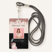 Roos Gouden Nail Salon Medewerker Foto ID Badge (Voorkant met draagriem)