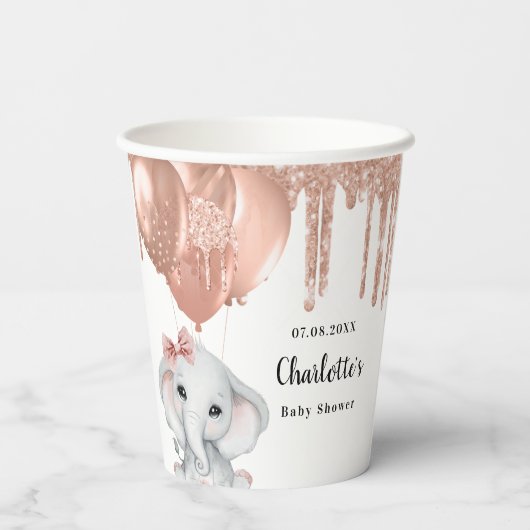 Roos gouden olifant meisje ballonnen Baby shower Papieren Bekers (Achterkant)