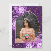 Roos gouden paarse florale tiara prinses Quinceane Kaart (Achterkant)