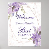 Roos gouden paarse waterverf Bat Mitzvah Poster (Voorkant)