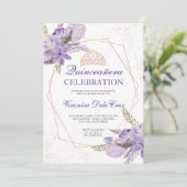 Roos gouden paarse waterverf Quinceanera Kaart (Staand voorkant)