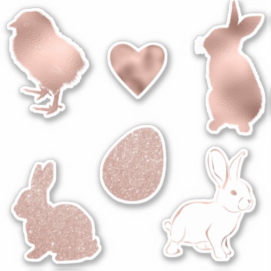 Roos gouden paashaas eitje glitter sticker (Voorkant)