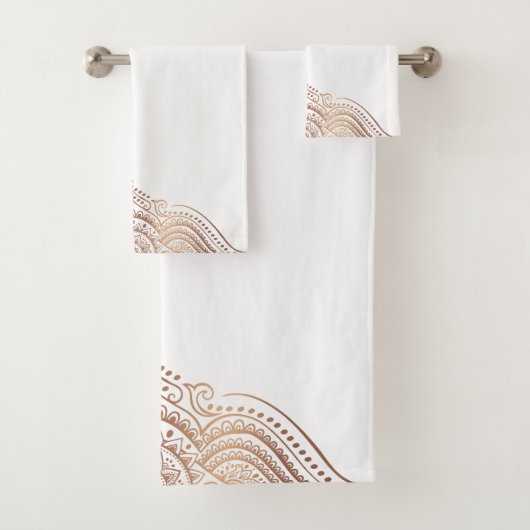 Roos-gouden Paisley Kant Ornament Bad Handdoek (Insitu)