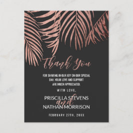Roos Gouden Palm Tree Fronds Zwart Modern Dank u Briefkaart