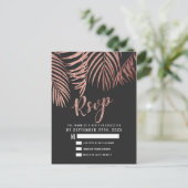Roos Gouden Palm Tree Fronds Zwart Modern RSVP Briefkaart (Staand voorkant)