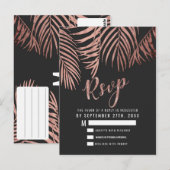 Roos Gouden Palm Tree Fronds Zwart Modern RSVP Briefkaart (Voorkant / Achterkant)