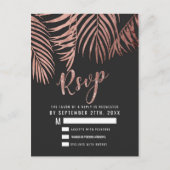 Roos Gouden Palm Tree Fronds Zwart Modern RSVP Briefkaart (Voorkant)