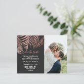 Roos Gouden Palm Tree Fronds Zwart Modern Save Dat Briefkaart (Staand voorkant)