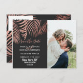 Roos Gouden Palm Tree Fronds Zwart Modern Save Dat Briefkaart (Voorkant / Achterkant)