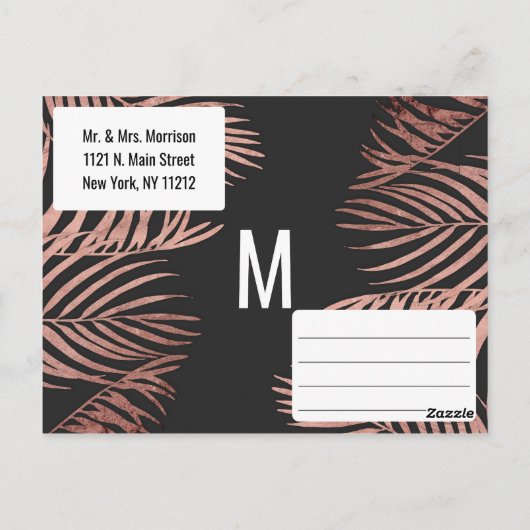 Roos Gouden Palm Tree Fronds Zwart Modern Save Dat Briefkaart (Achterkant)