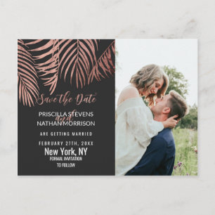 Roos Gouden Palm Tree Fronds Zwart Modern Save Dat Briefkaart