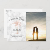 Roos gouden palmboom marmer bruiloft opslaan datum aankondigingskaart (Voorkant / Achterkant)