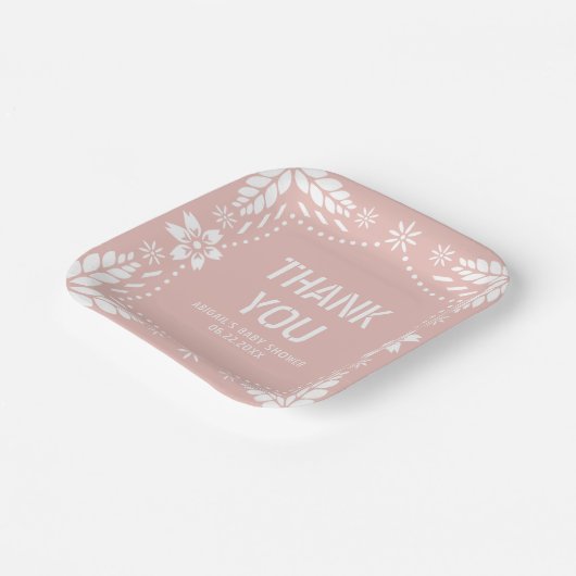 Roos gouden papel picado dank u Baby Girl Shower Papieren Bordje (Gebogen)