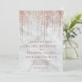 Roos Gouden Parel Marmeren Glitter Fringe Wedding Kaart (Staand voorkant)