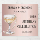 Roos gouden parels prosecco verjaardagsfeestje sparkling wijnetiket (Enkel label)