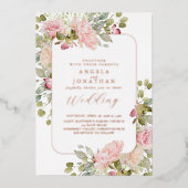 Roos Gouden Pastel Bloemen Bruiloft Folie Uitnodiging (Voorkant)
