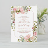 Roos Gouden Pastel Bloemen Bruiloft Folie Uitnodiging (Staand Voorkant)