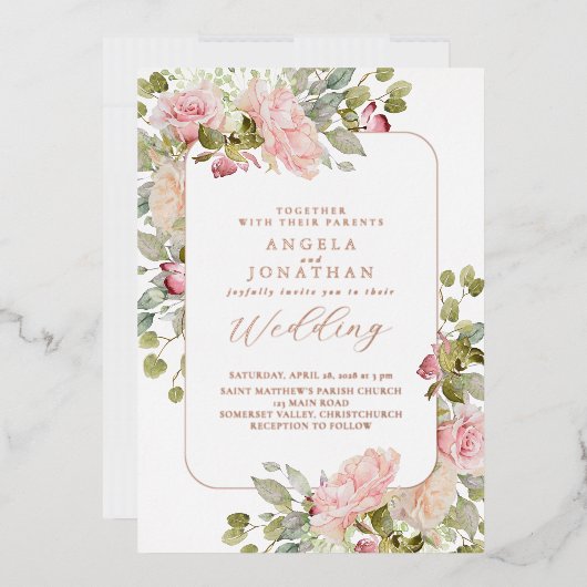 Roos Gouden Pastel Bloemen Bruiloft Folie Uitnodiging (Envelop)