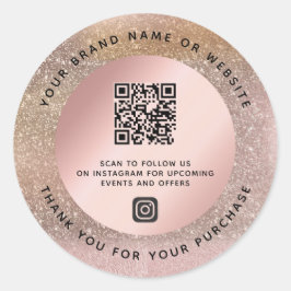 Roos Gouden Pastelglitter Dank u QR-code Ronde Sticker