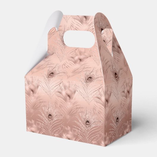 Roos gouden pauwenveer bedankdoosjes (Achterkant)