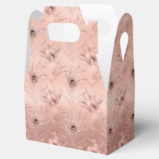 Roos gouden pauwenveer bedankdoosjes (Geopend)