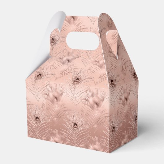 Roos gouden pauwenveer bedankdoosjes (Voorkant Zijde)