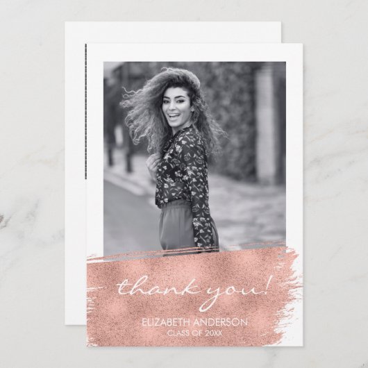 Roos gouden penseelstreek Afstuderen Bedankkaart (Voorkant / Achterkant)