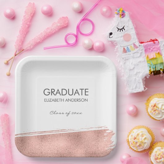 Roos gouden penseelstreek Afstuderen Papieren Bordje (Feest)